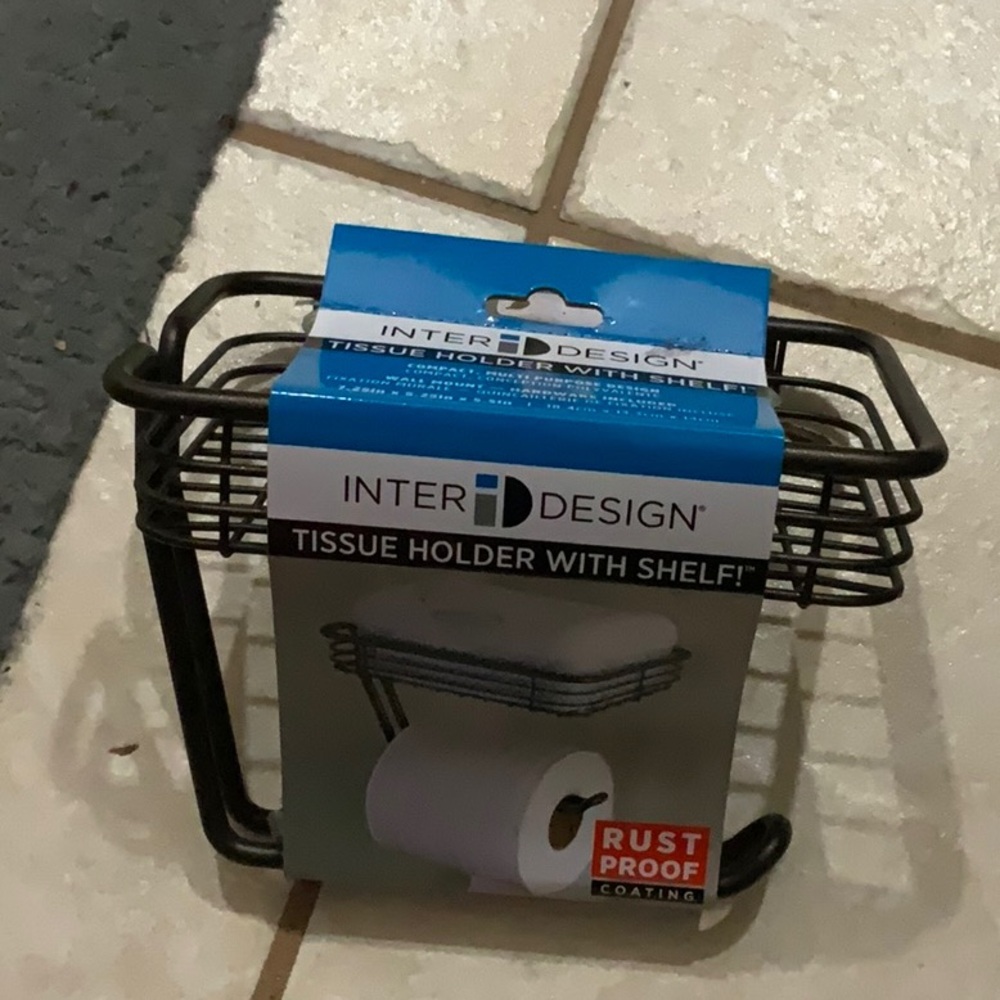 InterDesign Black Rust Proof Coated Tissue Holder with Shelf